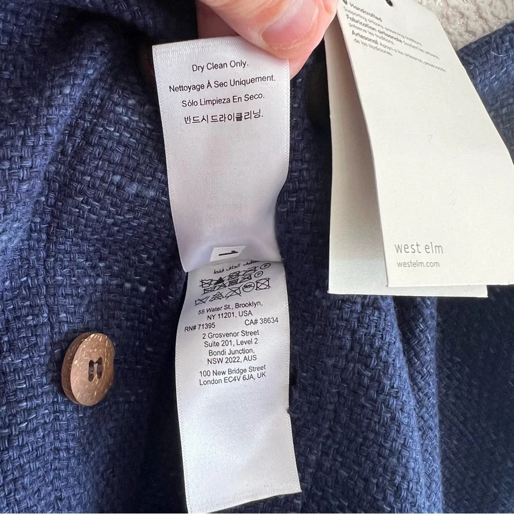 West‎ Elm NWT Silk Cotton Buttons Navy Blue Nightshade Throw Pillow Cover Sham